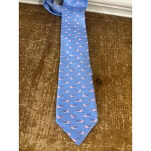 100% Silk Tie Whale Logo Nautical Preppy Light Blue and Pink Coastal